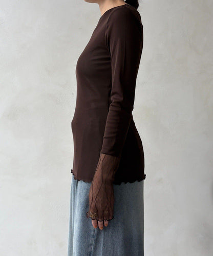 蕾絲網紗拼接透視T恤