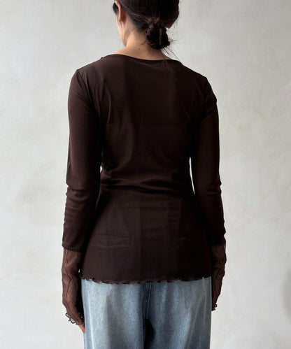 蕾絲網紗拼接透視T恤