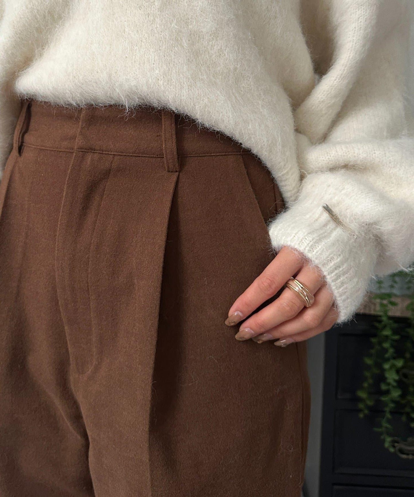 羊毛感直筒西裝褲