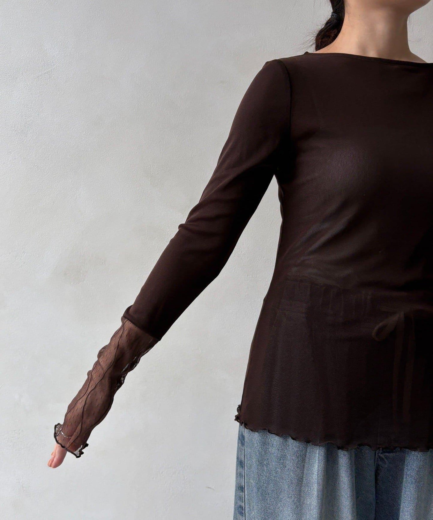 蕾絲網紗拼接透視T恤