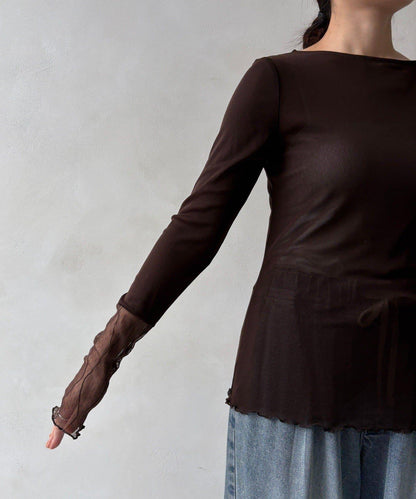 蕾絲網紗拼接透視T恤