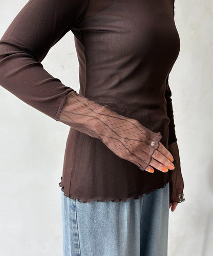 蕾絲網紗拼接透視T恤