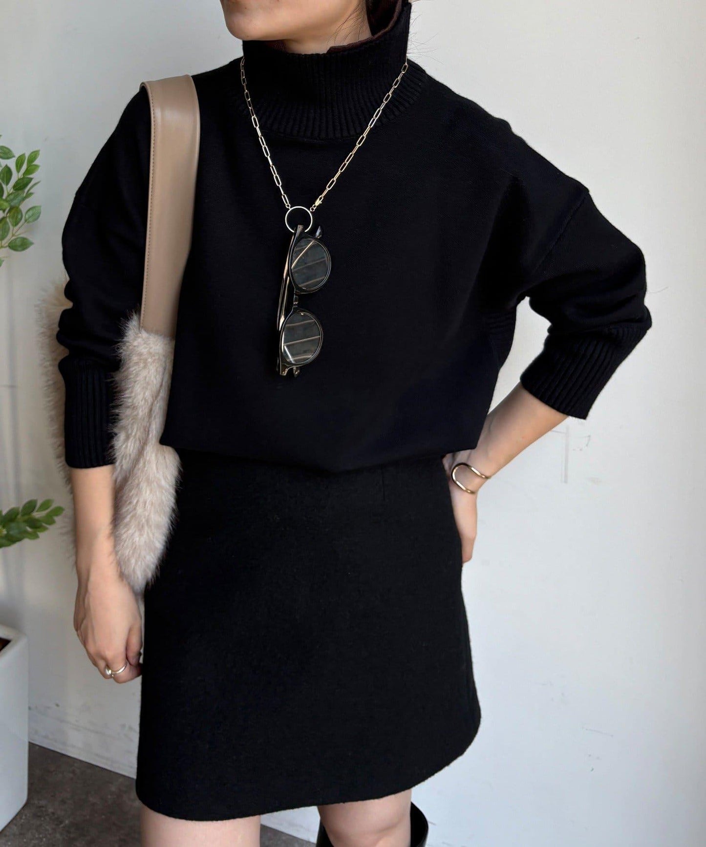 拼色雙層領針織上衣