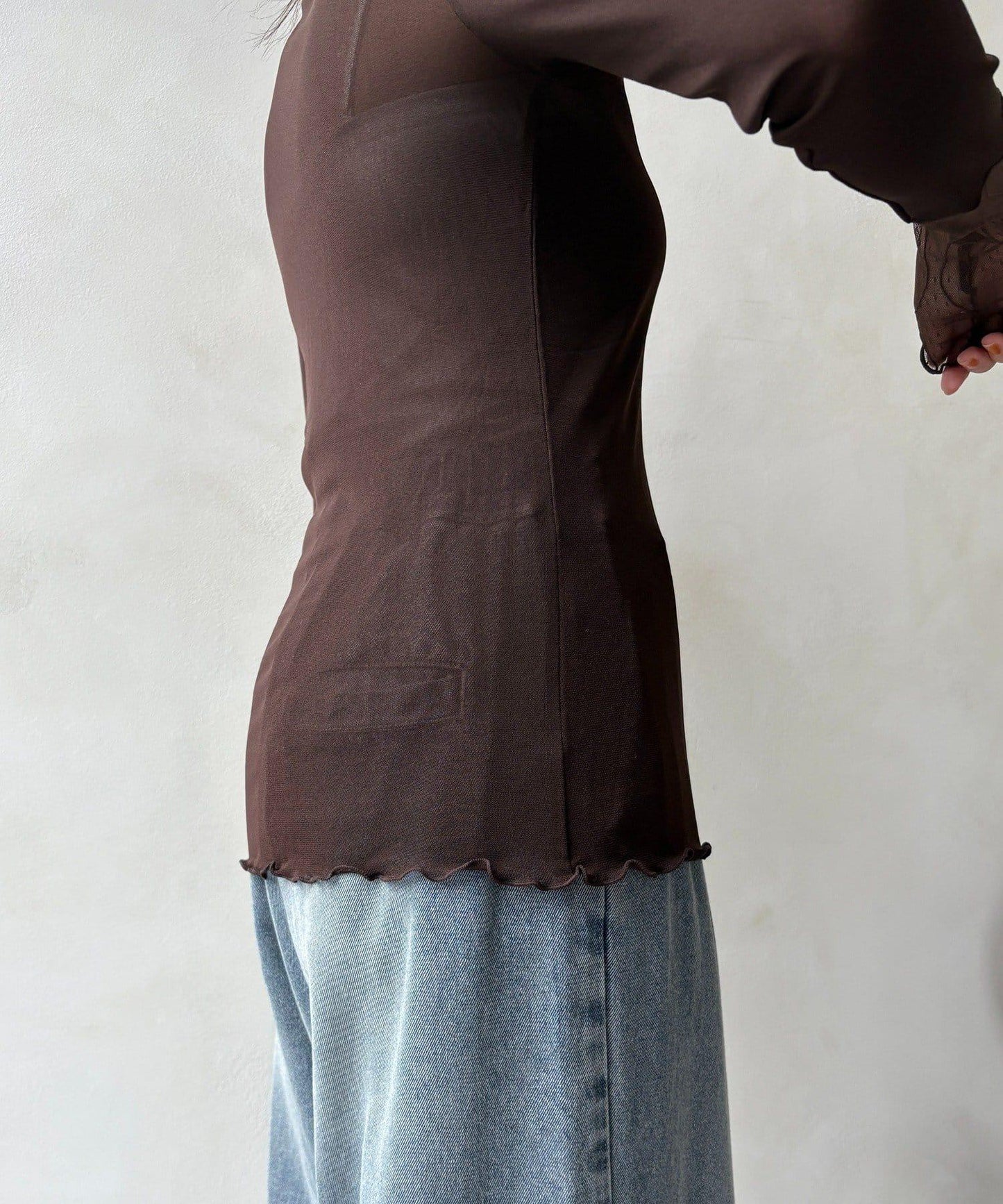 蕾絲網紗拼接透視T恤