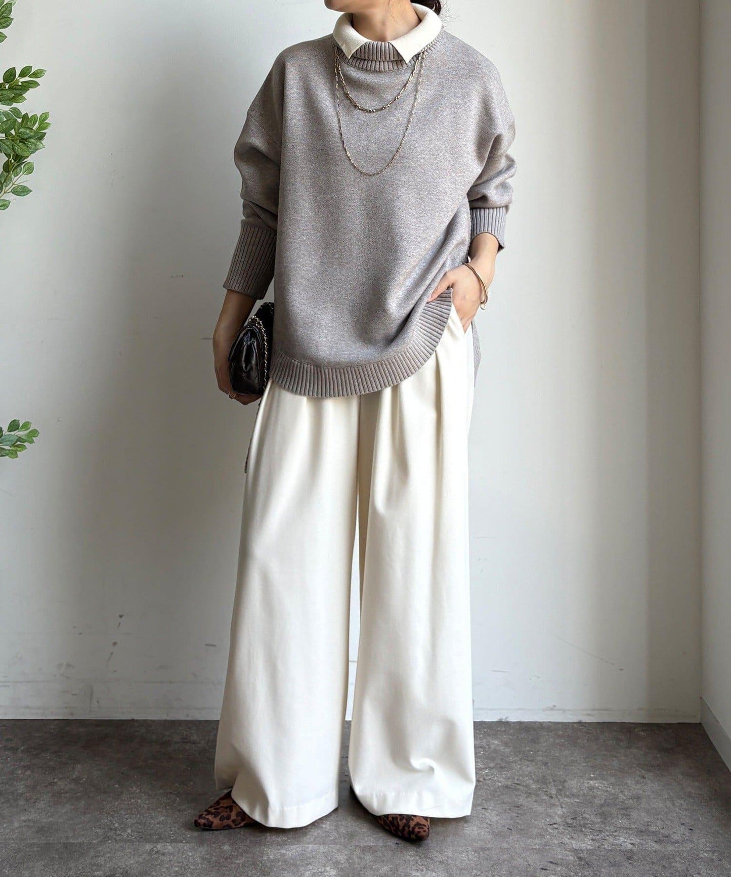 拼色雙層領針織上衣