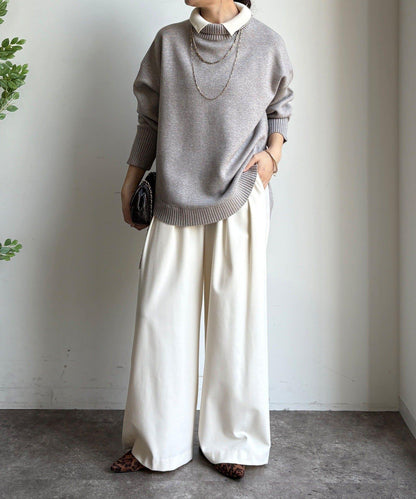 拼色雙層領針織上衣