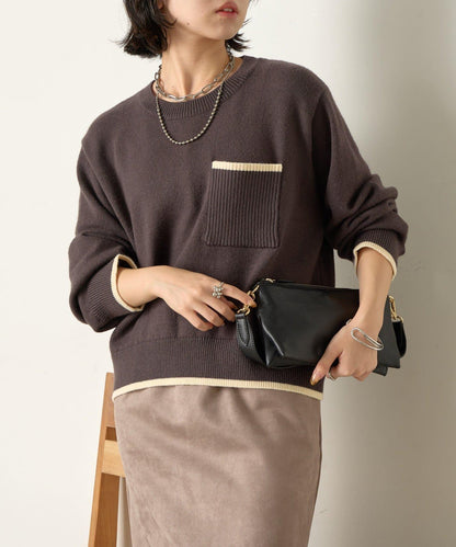 羅紋口袋拼色針織衫
