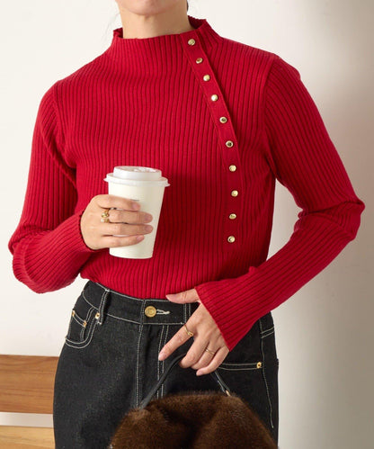 金色紐扣羅紋針織衫