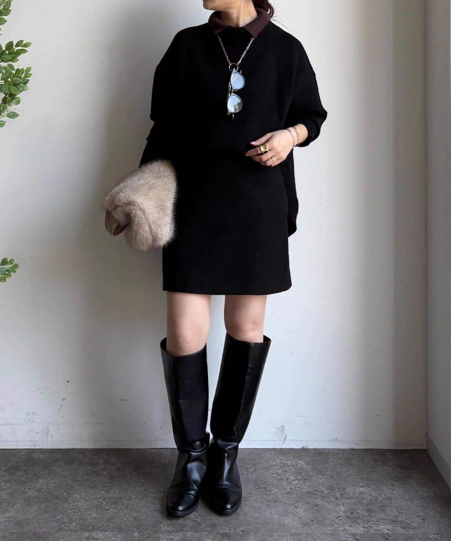 拼色雙層領針織上衣