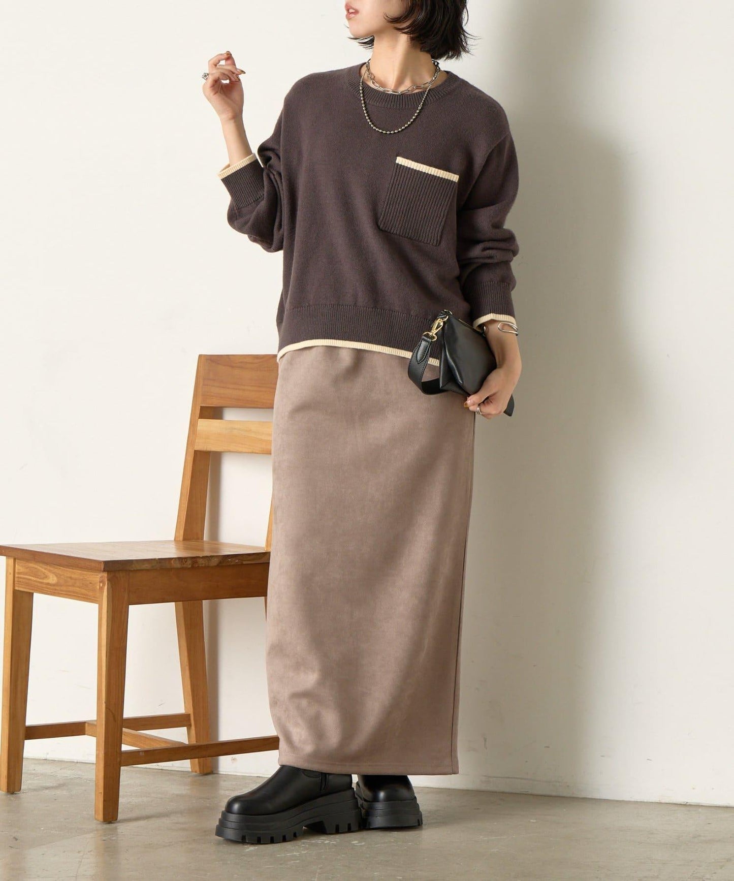 羅紋口袋拼色針織衫