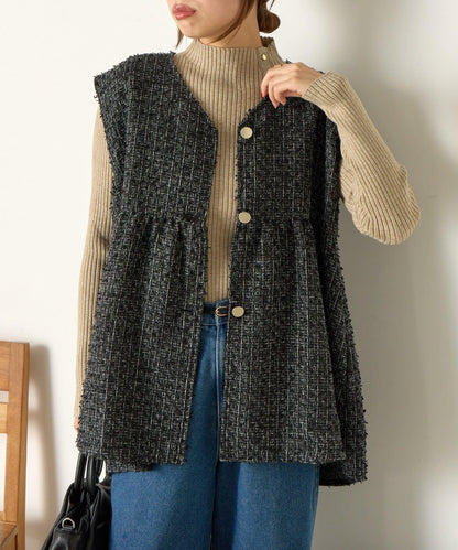 金色紐扣羅紋針織衫