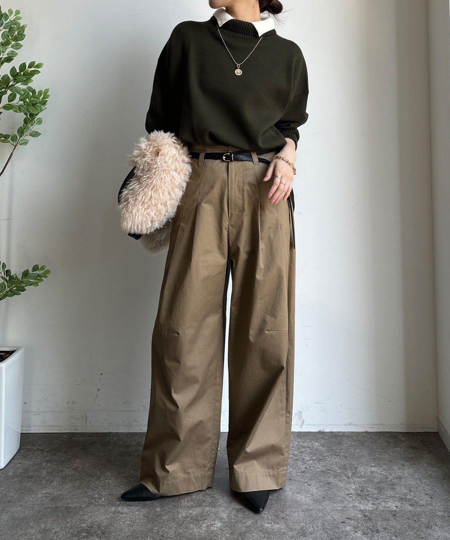 拼色雙層領針織上衣