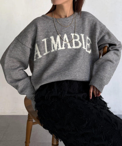 毛絨字母圖案針織套頭衫