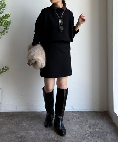 拼色雙層領針織上衣