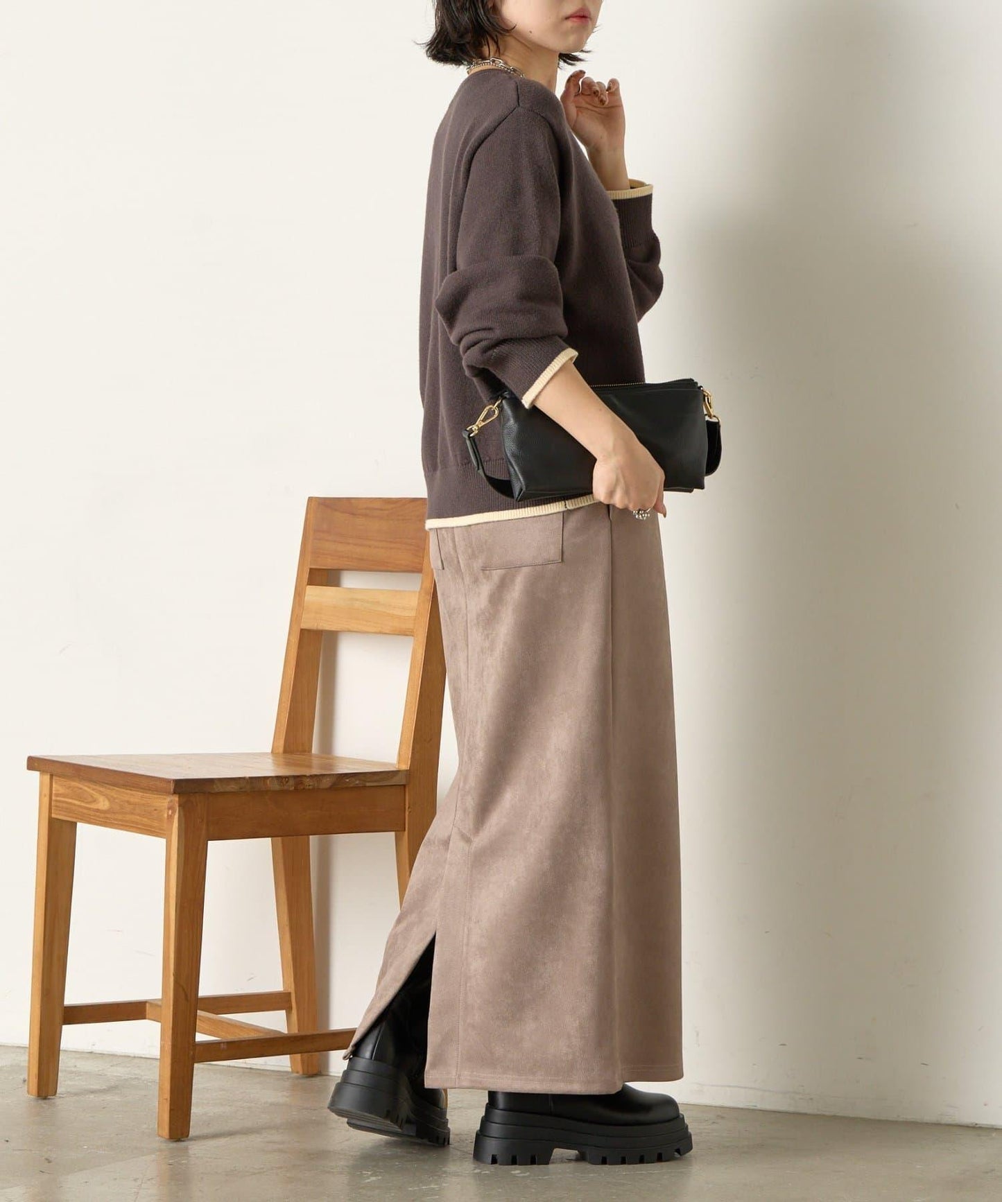 羅紋口袋拼色針織衫