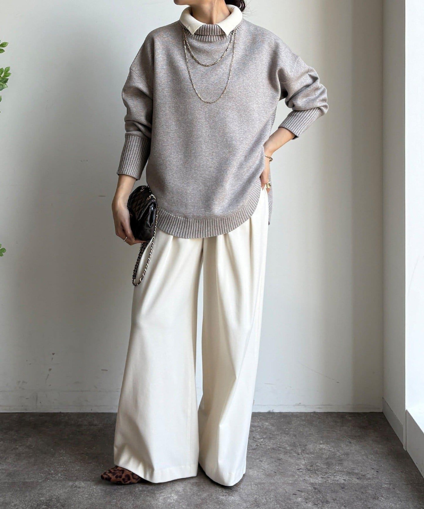 拼色雙層領針織上衣