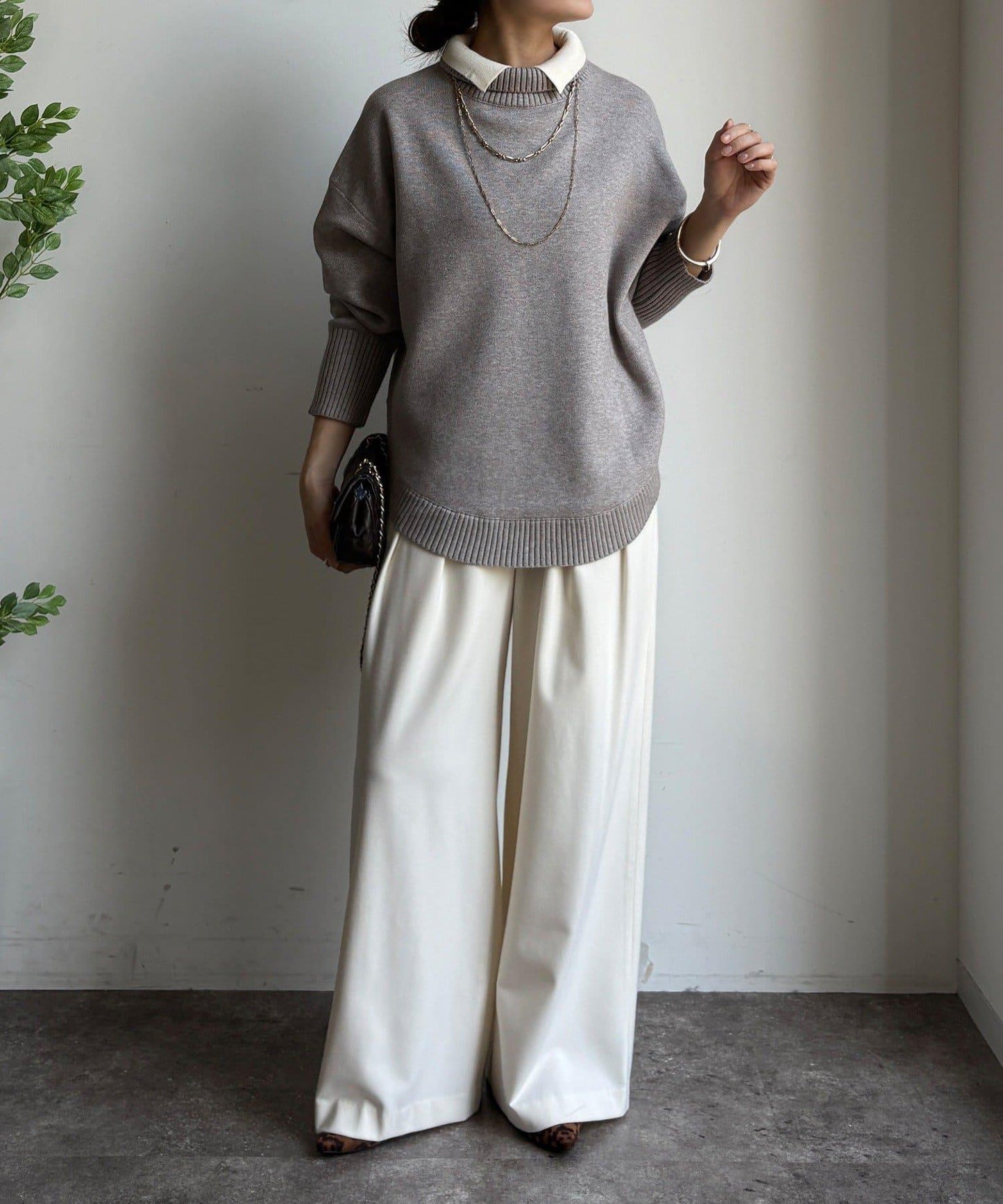 拼色雙層領針織上衣