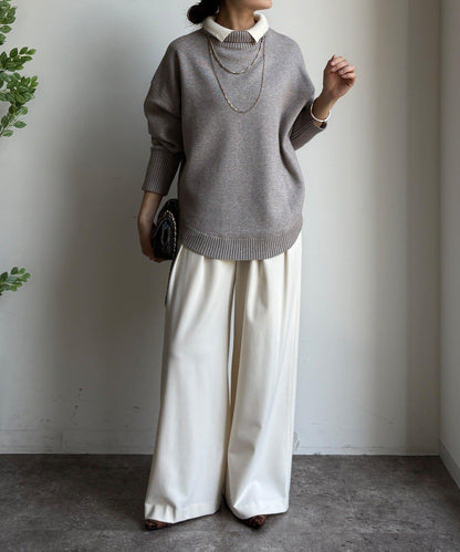 拼色雙層領針織上衣