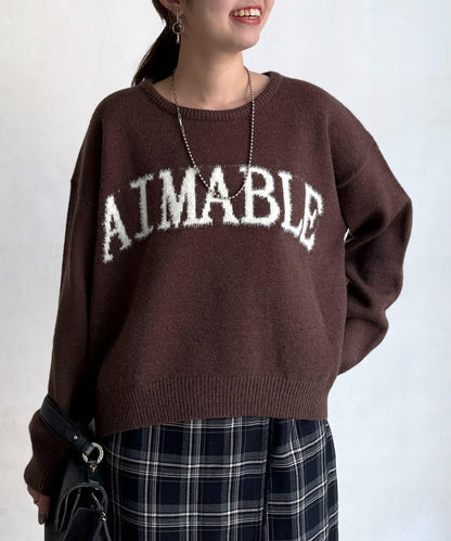 毛絨字母圖案針織套頭衫