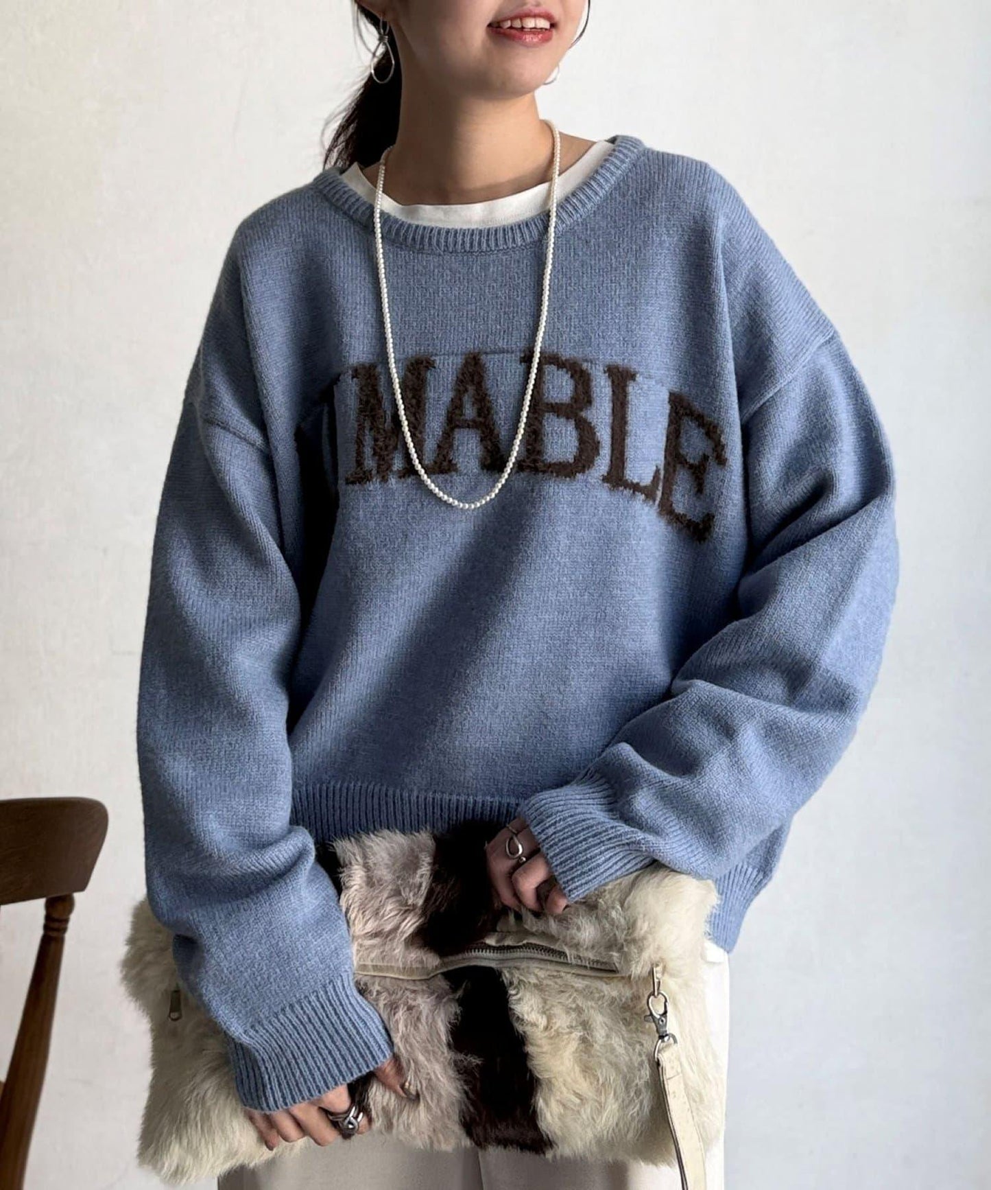 毛絨字母圖案針織套頭衫