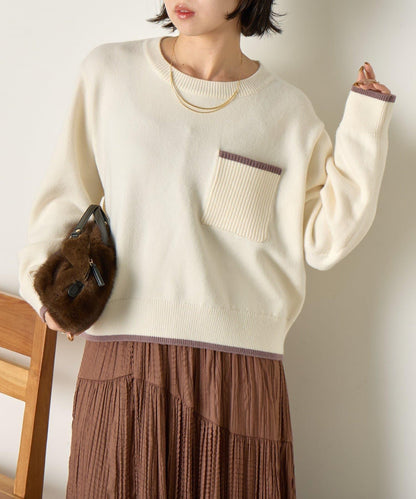 羅紋口袋拼色針織衫