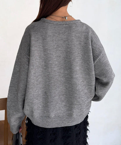 毛絨字母圖案針織套頭衫