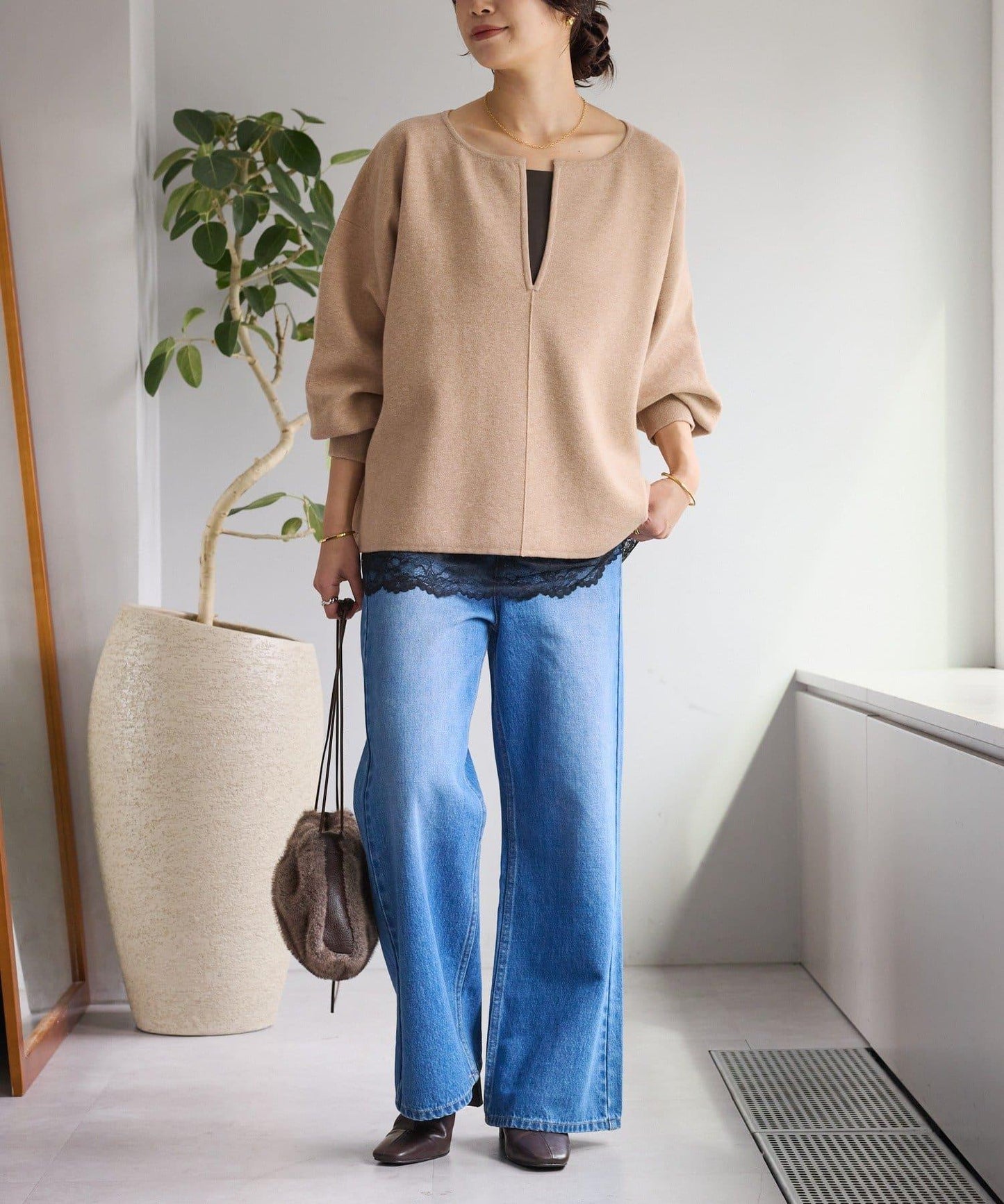 【輕盈感◎】鑰匙領口墊肩針織衫/預計12月中旬發貨