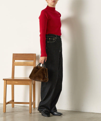 金色紐扣羅紋針織衫