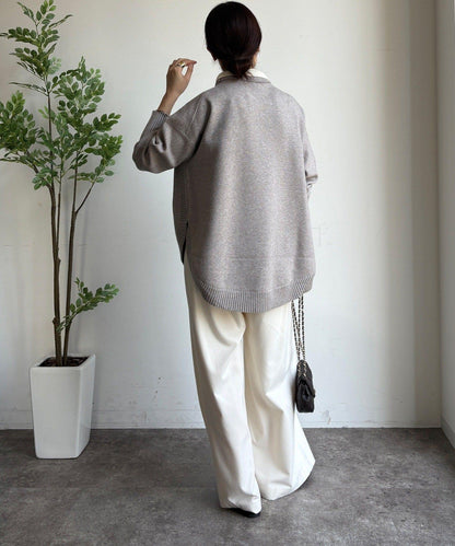 拼色雙層領針織上衣