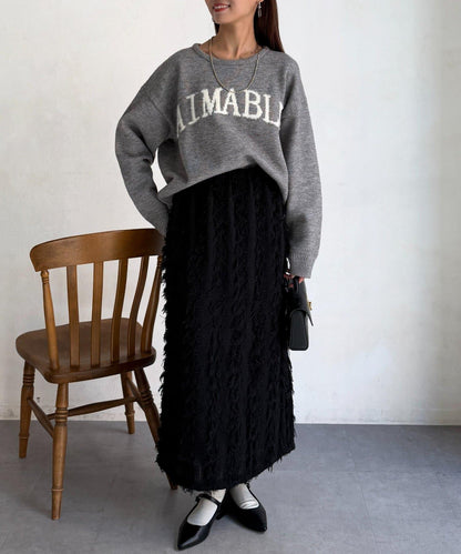 毛絨字母圖案針織套頭衫