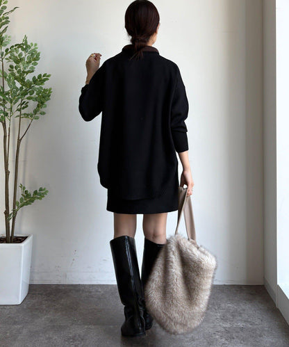 拼色雙層領針織上衣