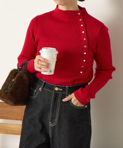 金色紐扣羅紋針織衫