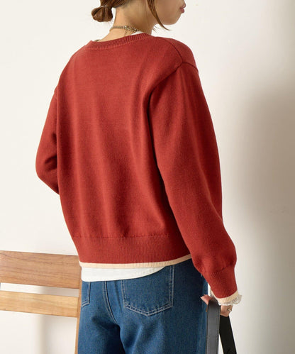 羅紋口袋拼色針織衫