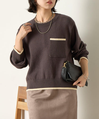 羅紋口袋拼色針織衫
