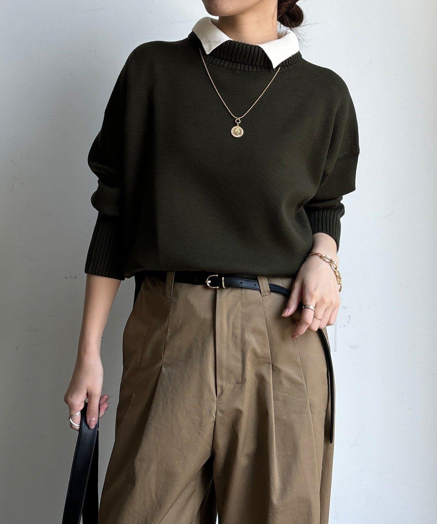 拼色雙層領針織上衣