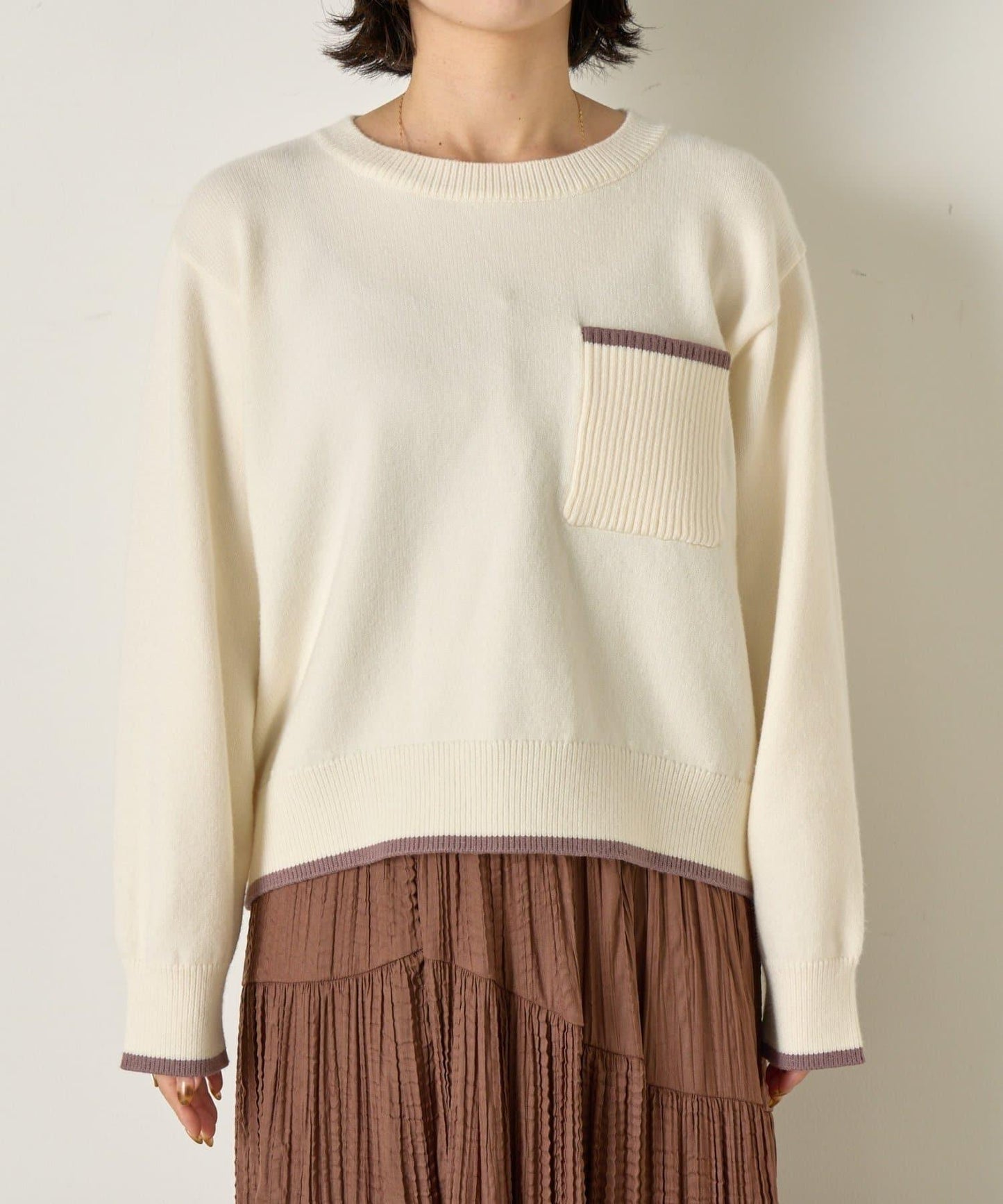 羅紋口袋拼色針織衫