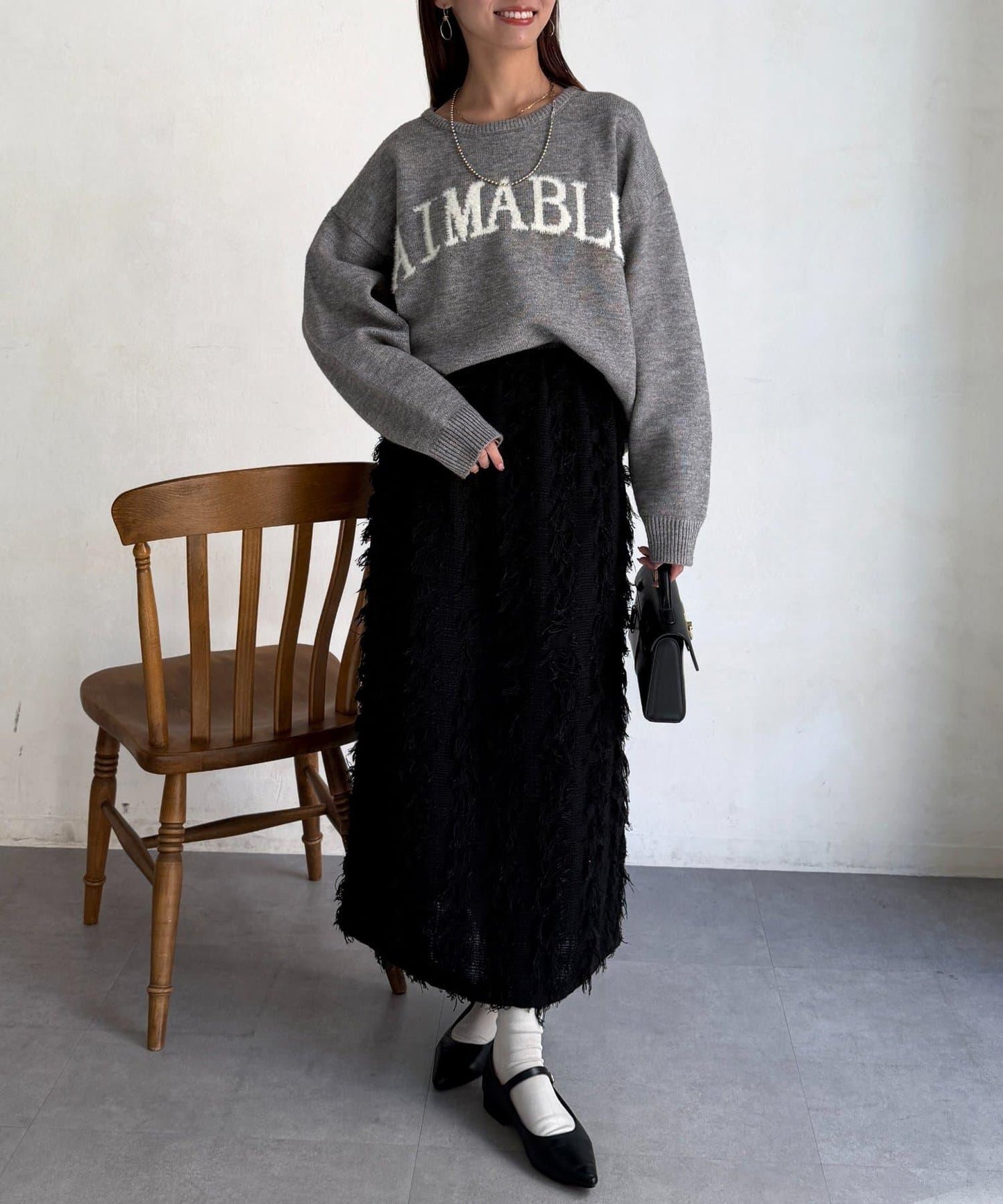 毛絨字母圖案針織套頭衫