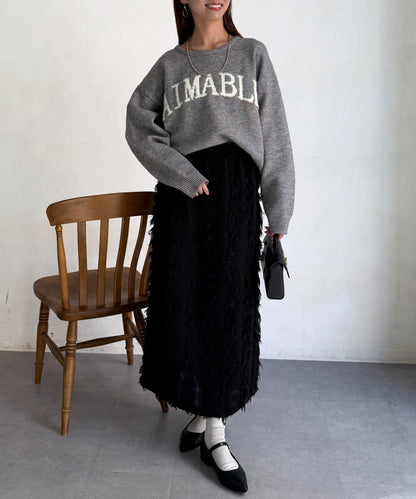 毛絨字母圖案針織套頭衫