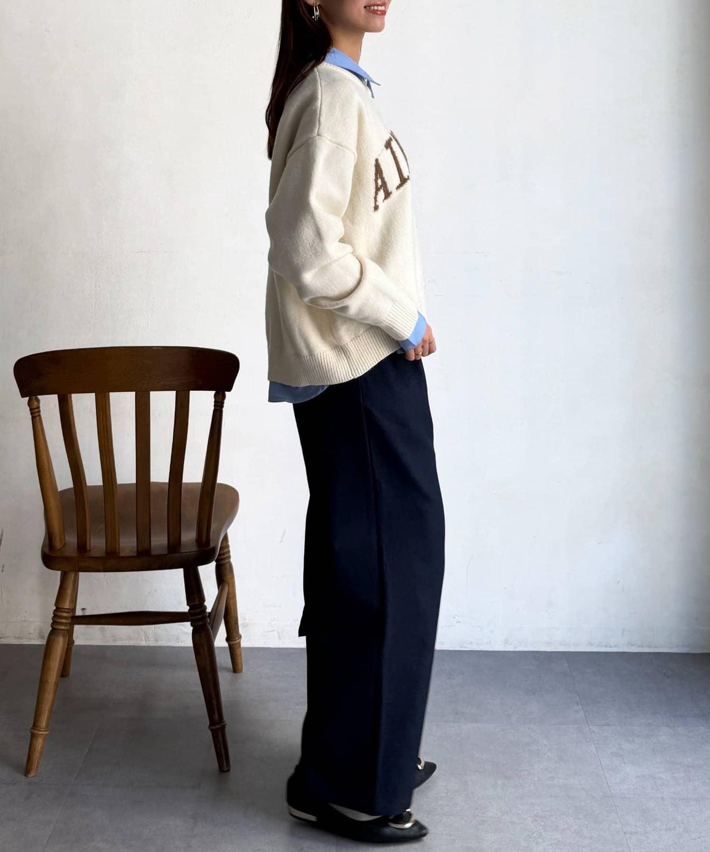 毛絨字母圖案針織套頭衫