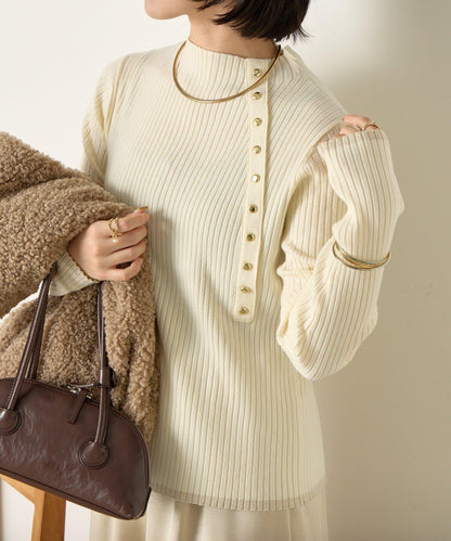 金色紐扣羅紋針織衫