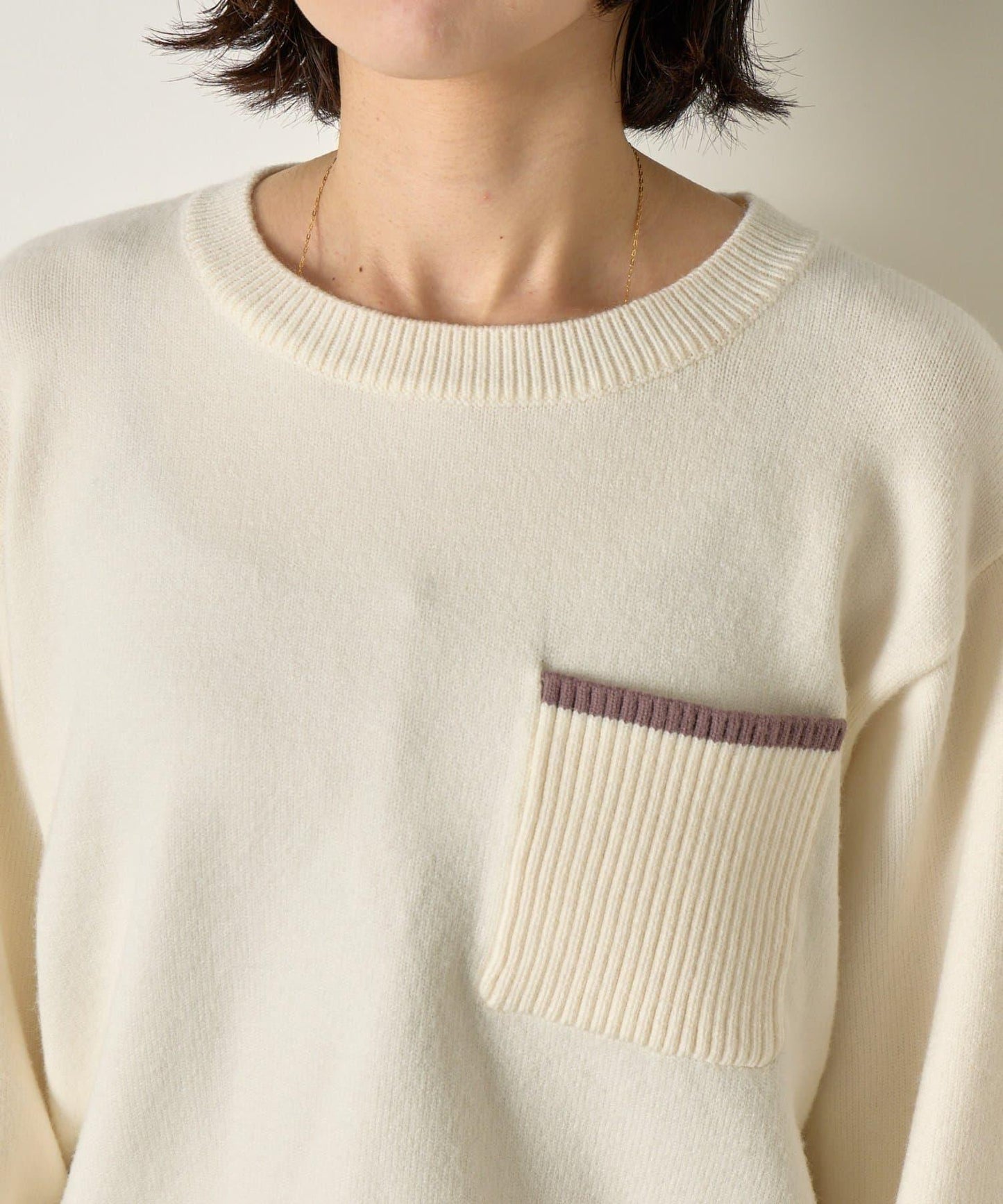 羅紋口袋拼色針織衫