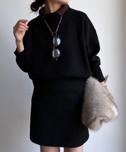 拼色雙層領針織上衣