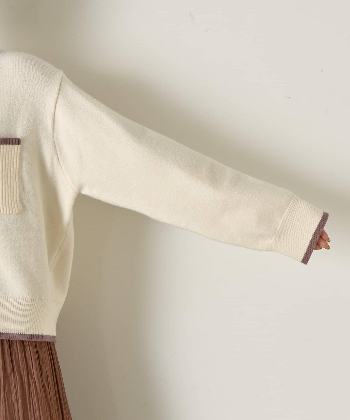 羅紋口袋拼色針織衫