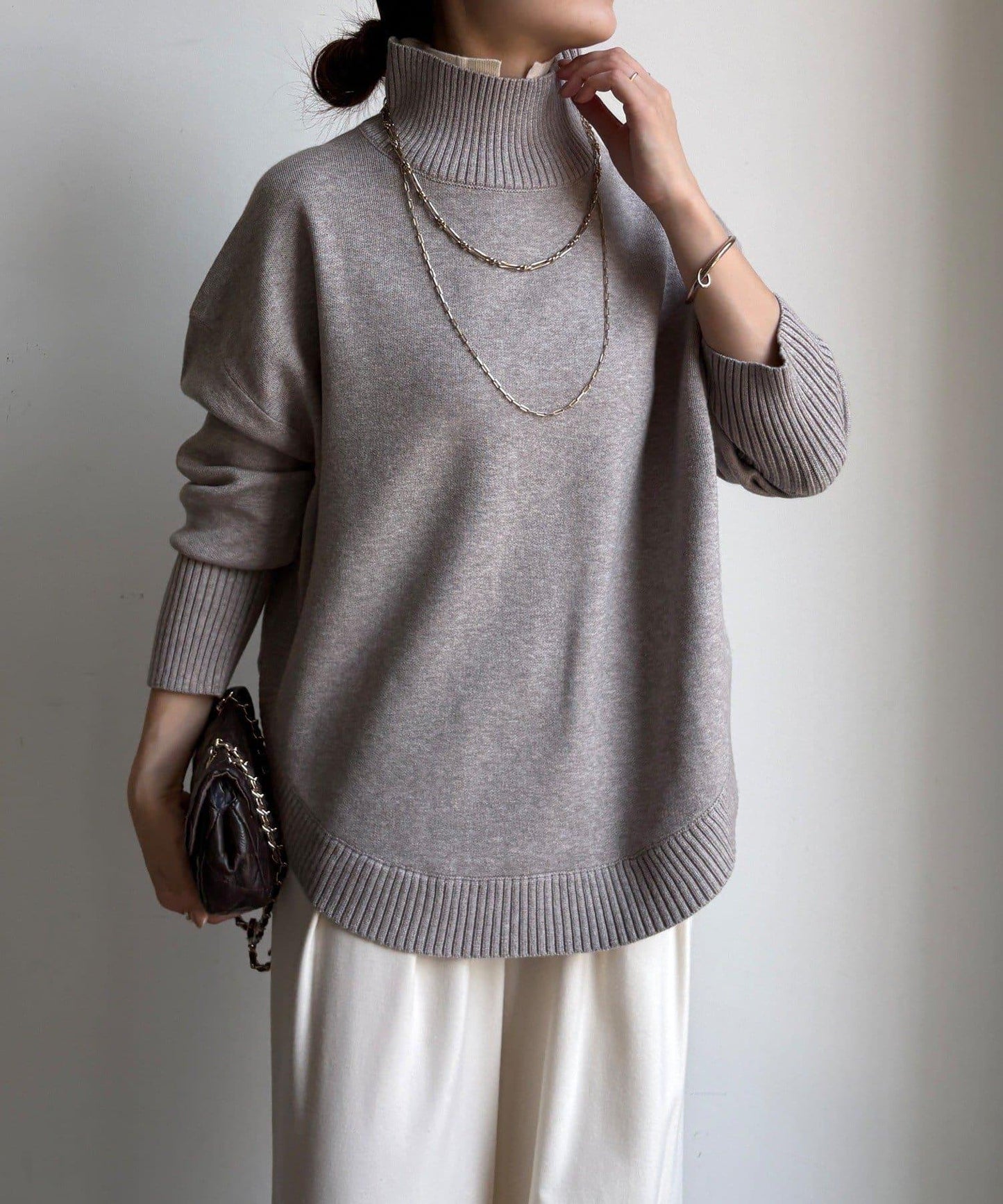 拼色雙層領針織上衣