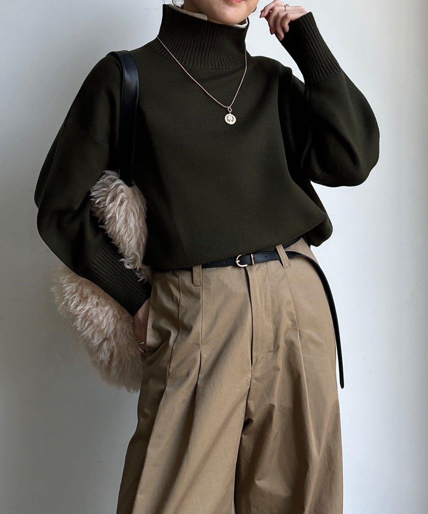 拼色雙層領針織上衣