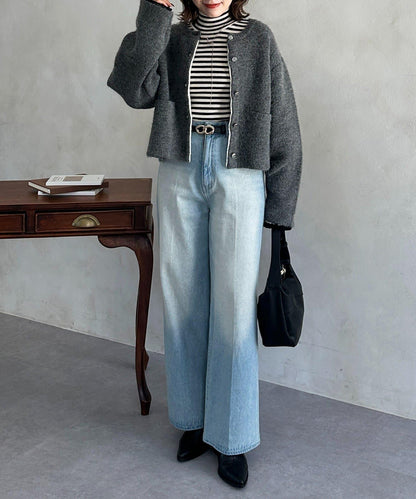 袖部荷葉邊喇叭袖高領針織衫