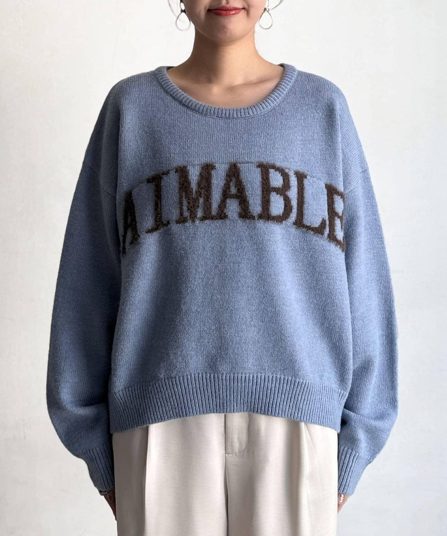 毛絨字母圖案針織套頭衫