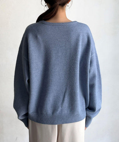 毛絨字母圖案針織套頭衫