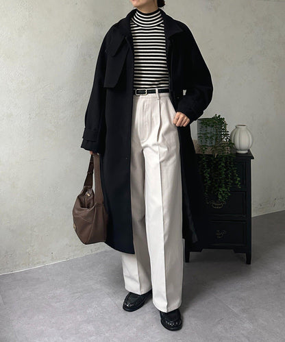 袖部荷葉邊喇叭袖高領針織衫