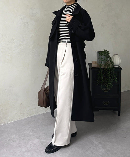 袖部荷葉邊喇叭袖高領針織衫